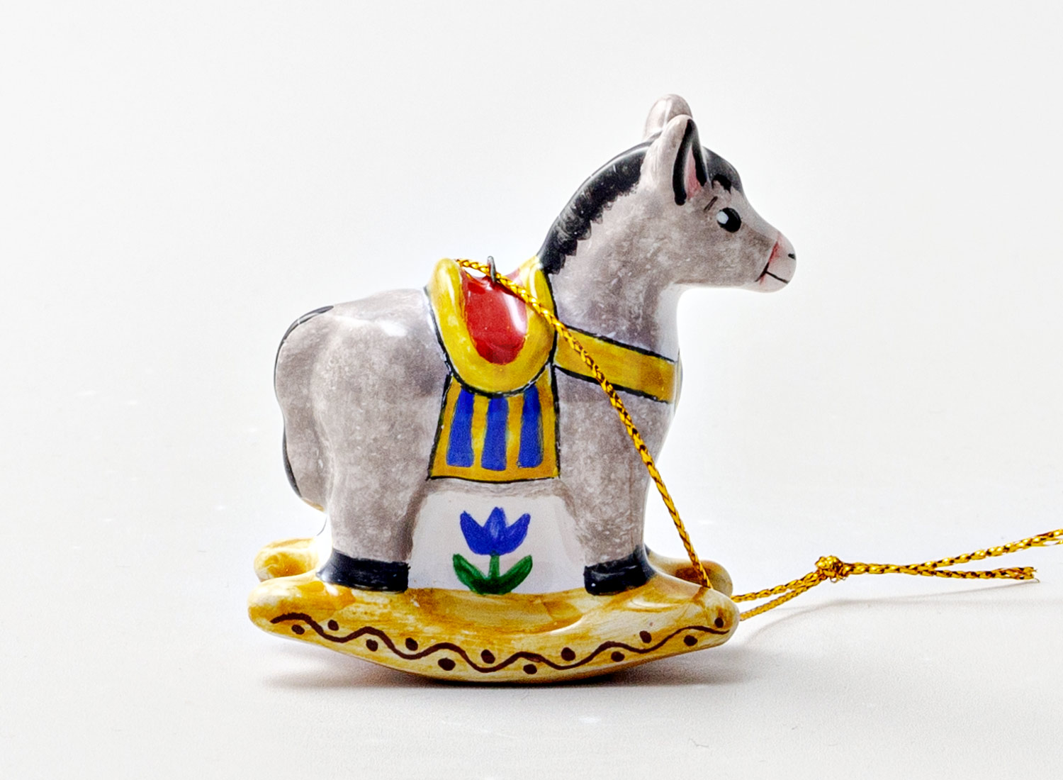 Елочная игрушка «Ослик-качалка» Форма: Ослик-качалка. Майолика. 57 x 22 x 57 мм.