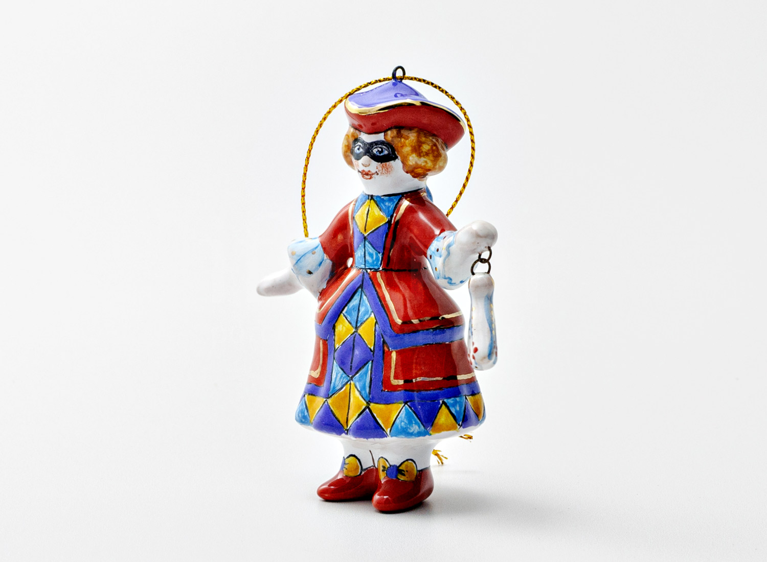 Елочная игрушка «Золотой ключик. Коломбина» Майолика. 60 x 90 мм.