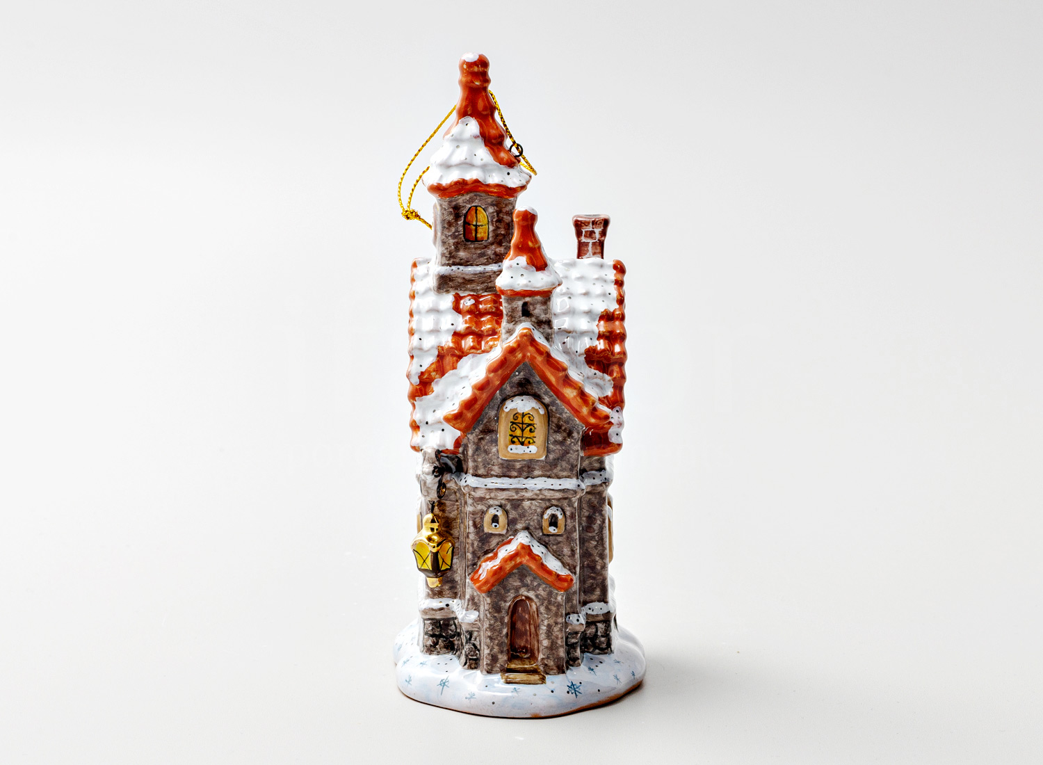 Елочная игрушка «Дом с фонарем» Форма: Дом с фонарем. Майолика. 80 x 170 мм.