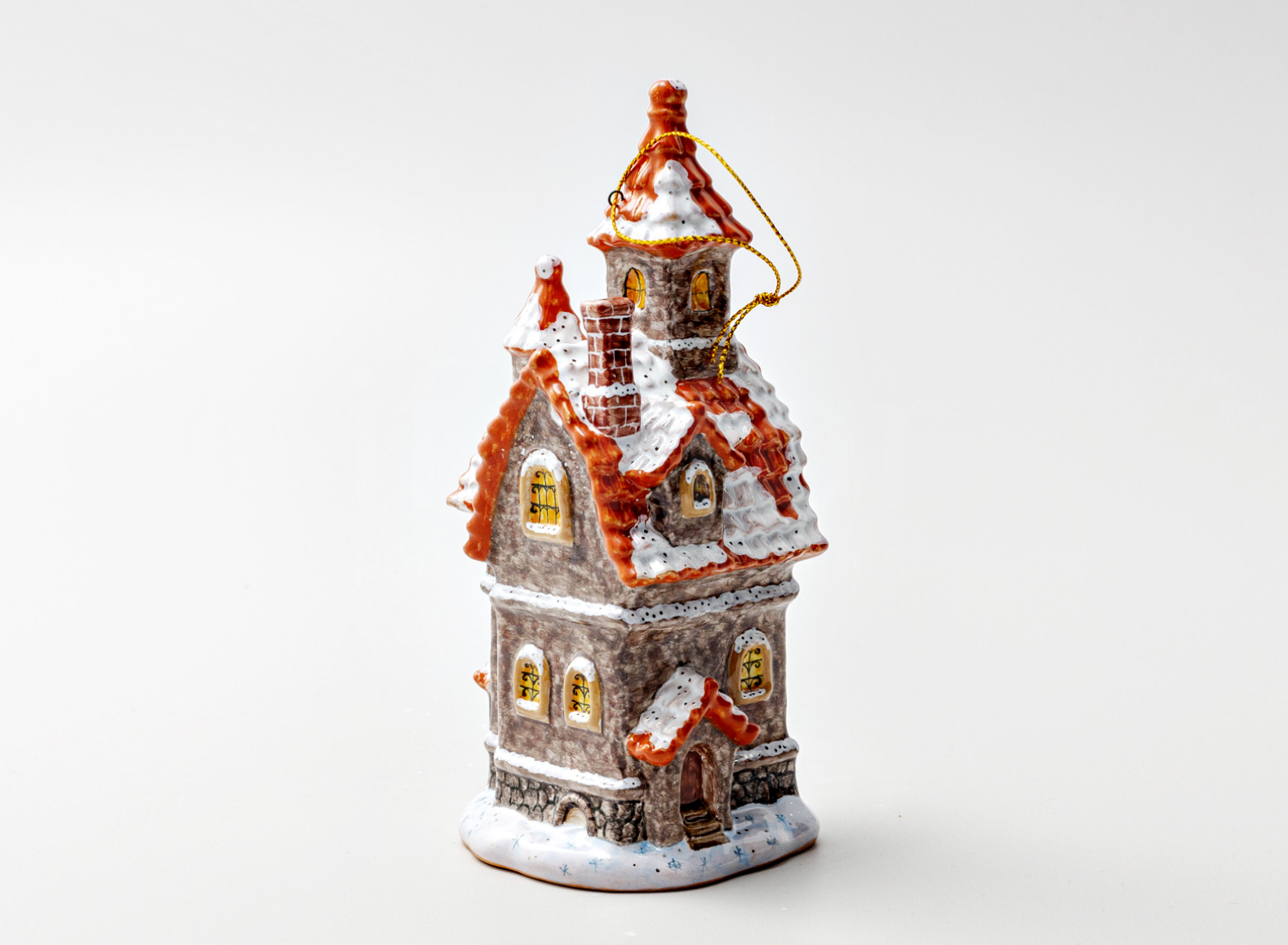 Елочная игрушка «Дом с фонарем» Форма: Дом с фонарем. Майолика. 80 x 170 мм.