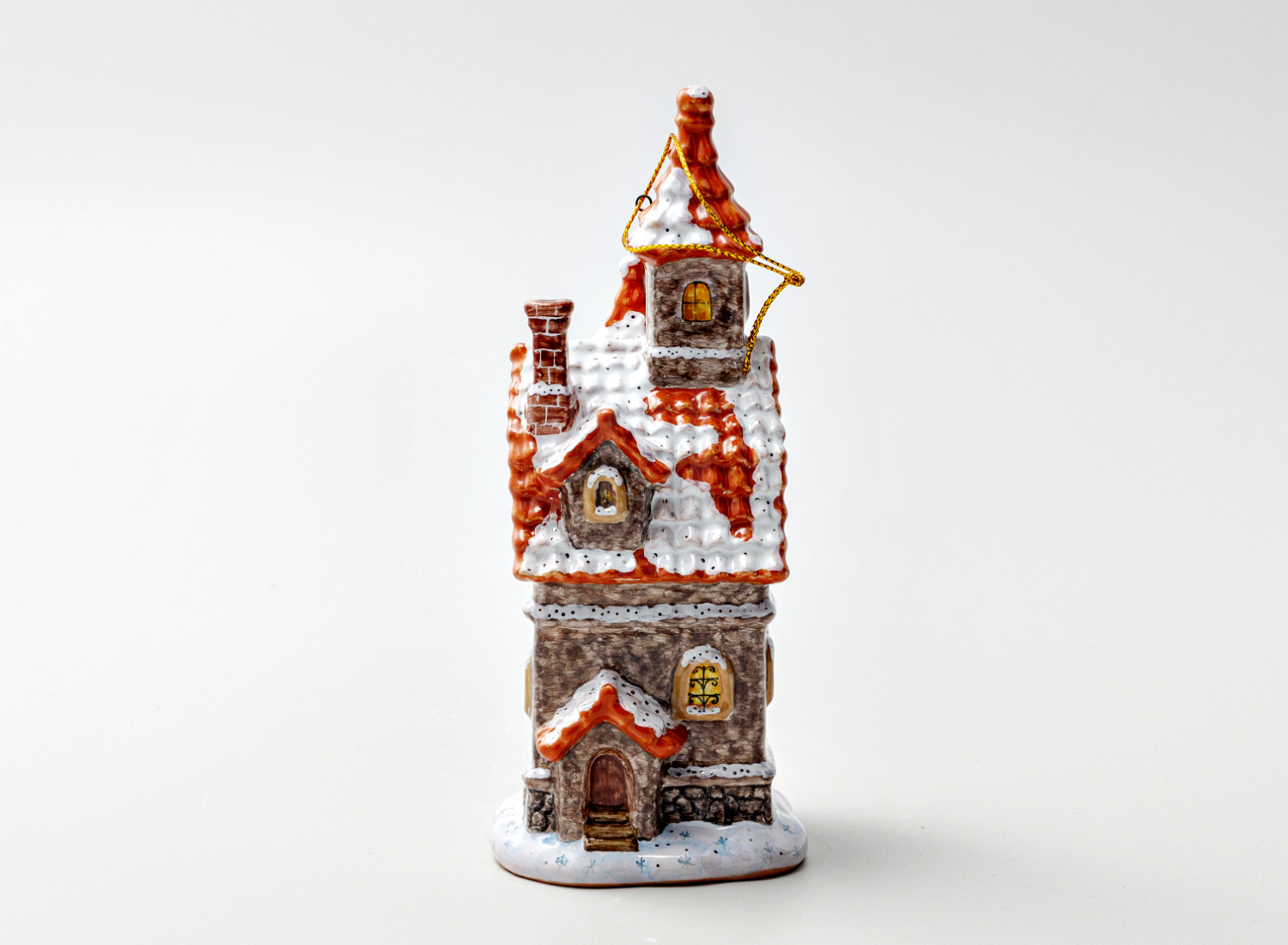 Елочная игрушка «Дом с фонарем» Форма: Дом с фонарем. Майолика. 80 x 170 мм.