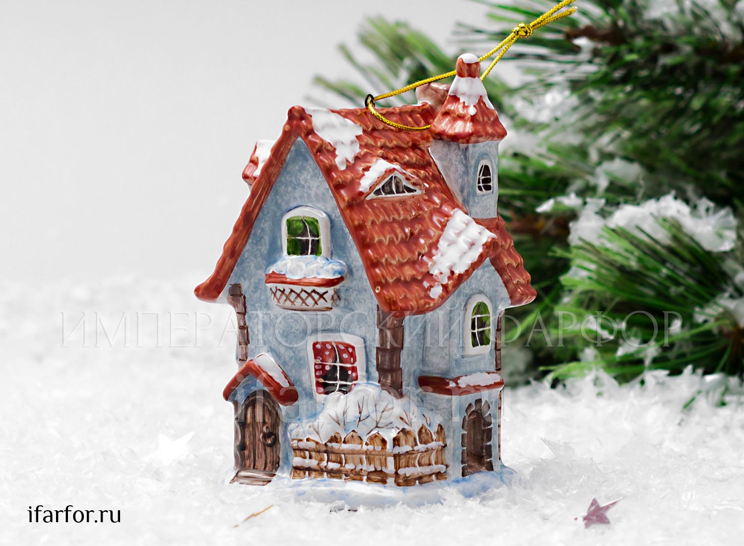 Елочная игрушка «Голландский домик» Форма: Голландский домик. Майолика. 70 x 110 мм.