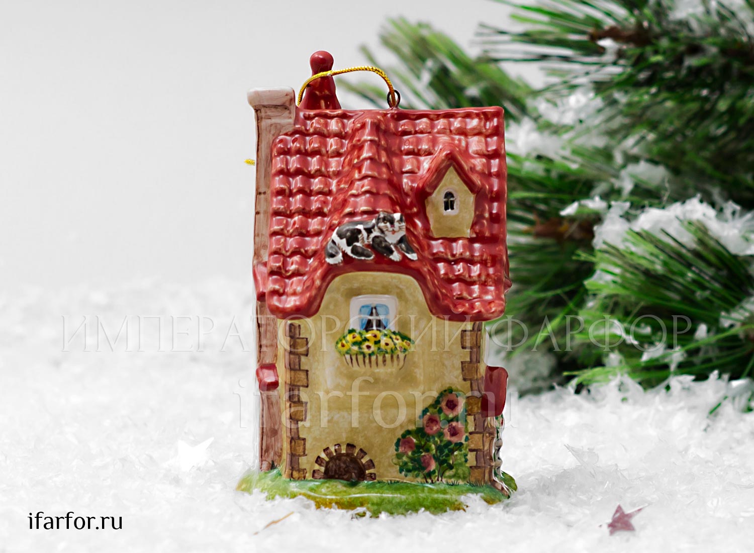 Елочная игрушка «Голландский домик» Форма: Голландский домик. Майолика. 70 x 110 мм.