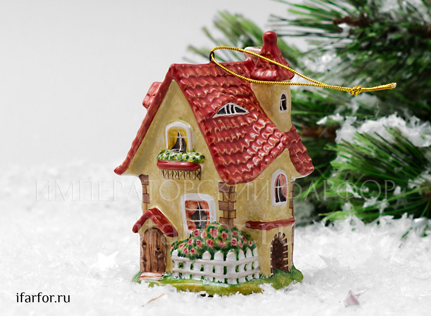Елочная игрушка «Голландский домик» Форма: Голландский домик. Майолика. 70 x 110 мм.