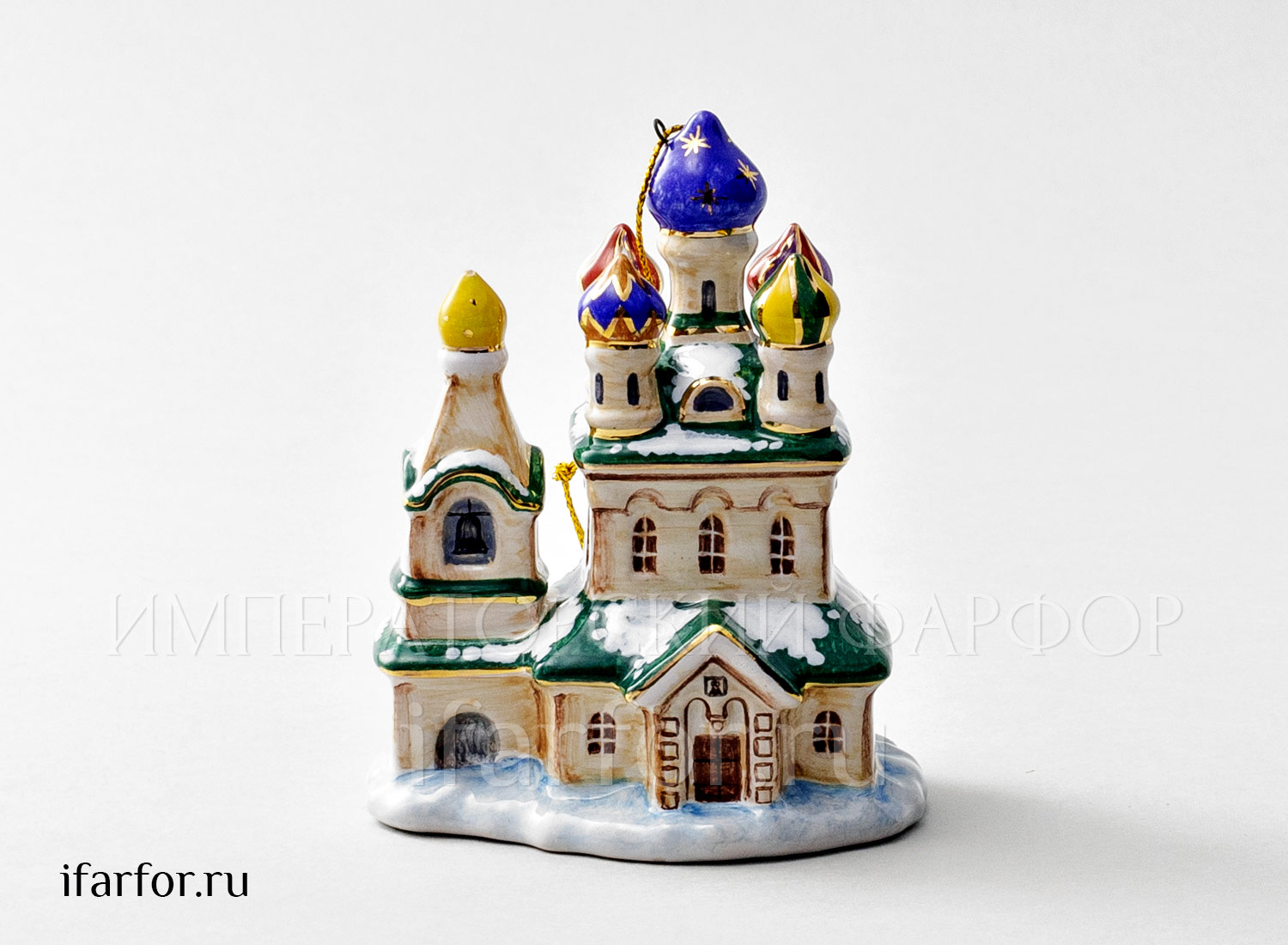 Елочная игрушка «Церквушка» Форма: Церквушка. Майолика. 78 x 100 мм.