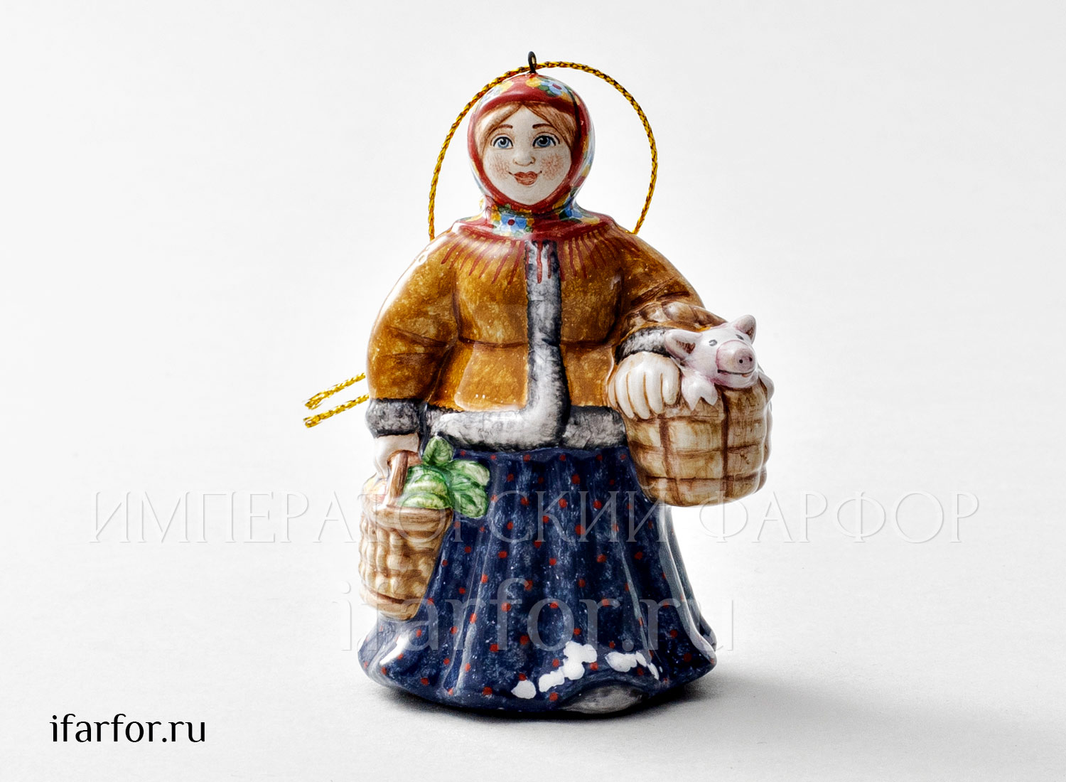 Елочная игрушка «С базара» Форма: С базара. Майолика. 60 x 90 мм.