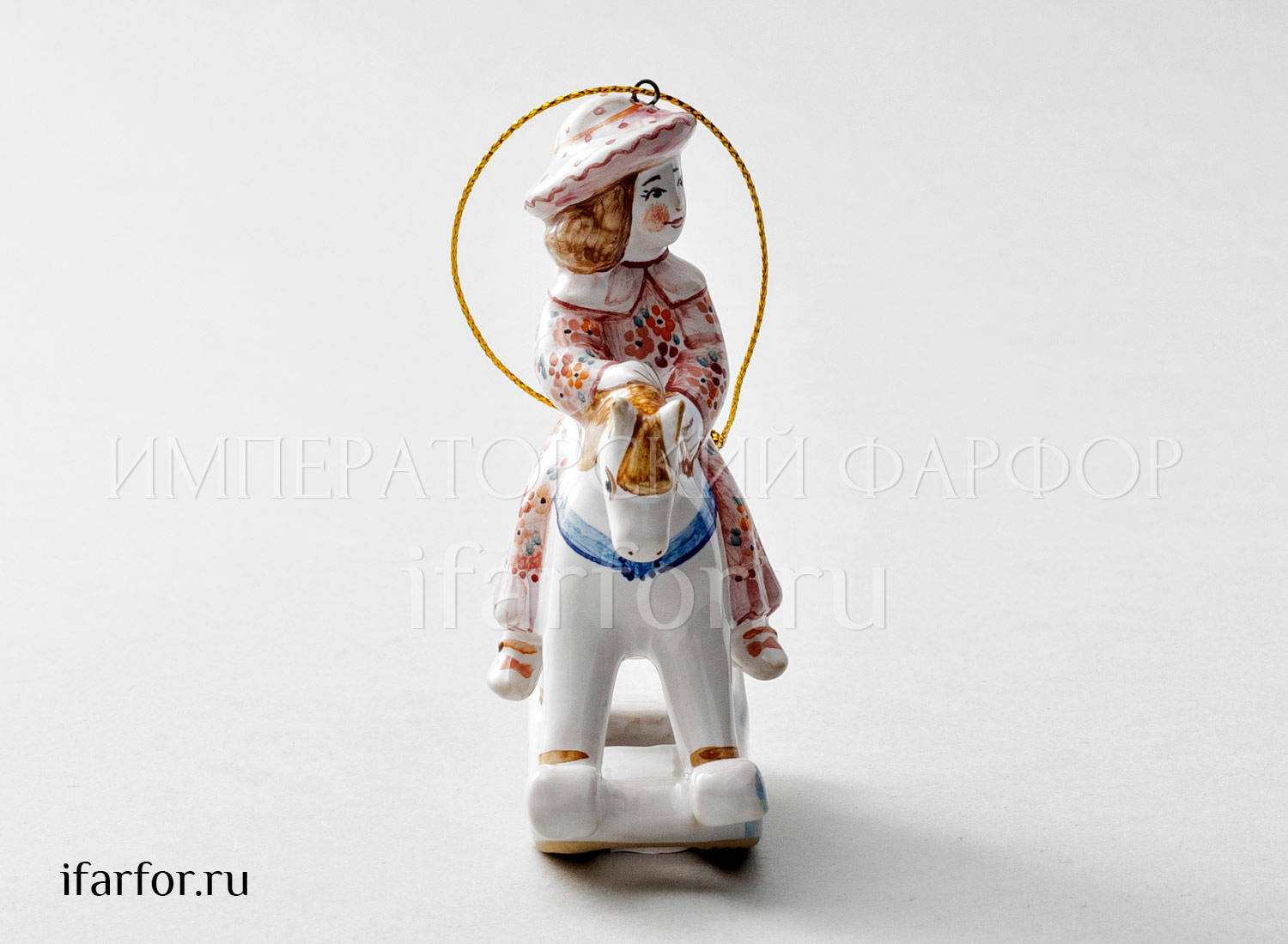 Елочная игрушка «Девочка на лошадке» Форма: Девочка на лошадке. Майолика. 80 x 95 мм.