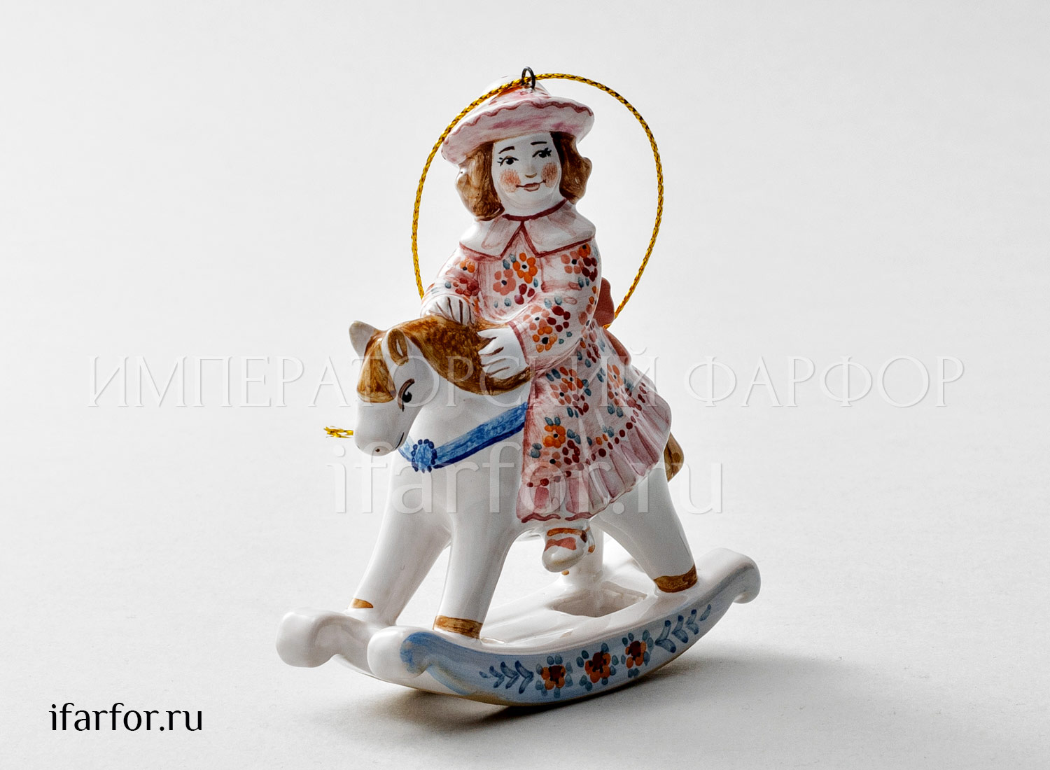 Елочная игрушка «Девочка на лошадке» Форма: Девочка на лошадке. Майолика. 80 x 95 мм.