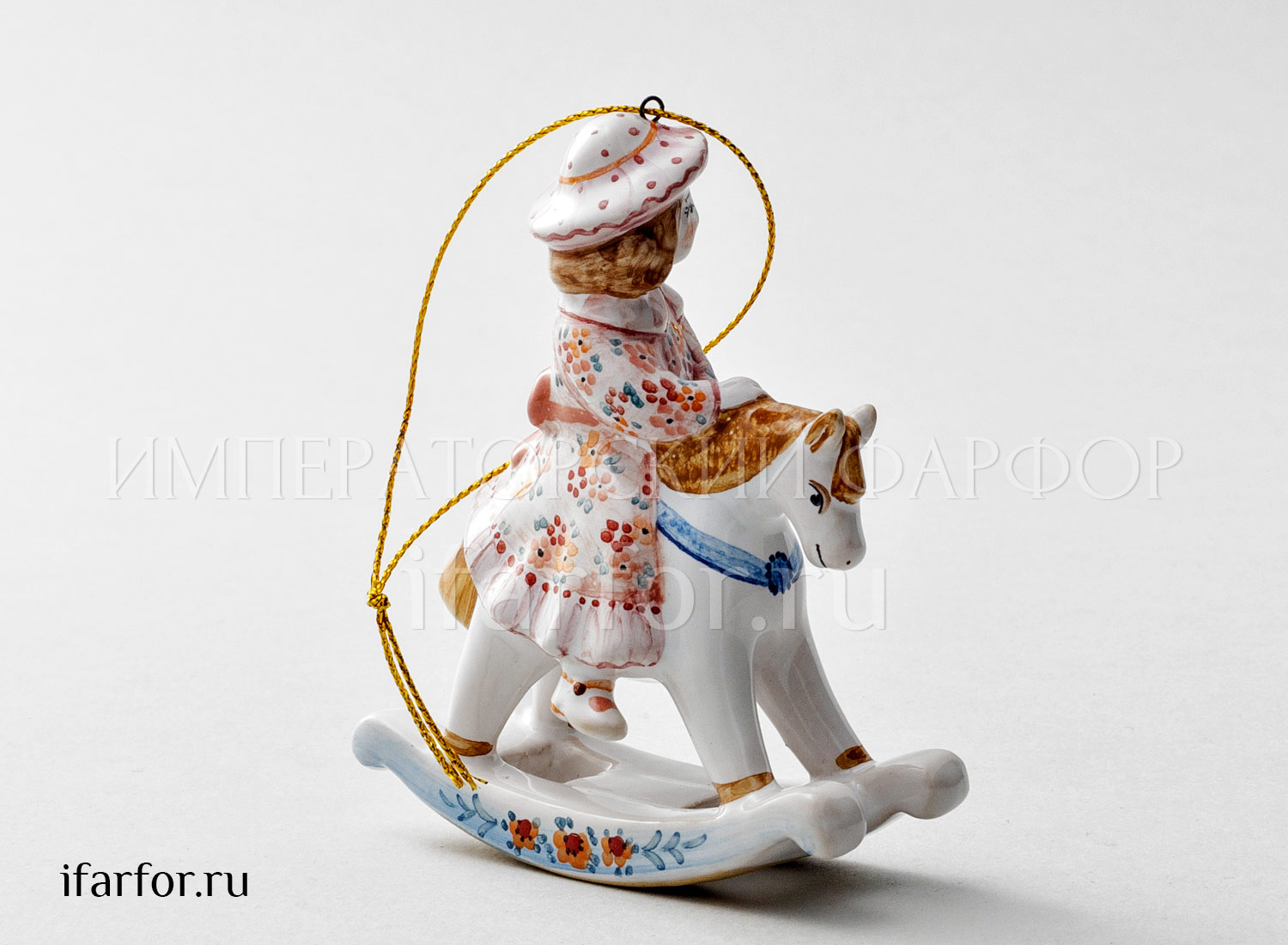 Елочная игрушка «Девочка на лошадке» Форма: Девочка на лошадке. Майолика. 80 x 95 мм.
