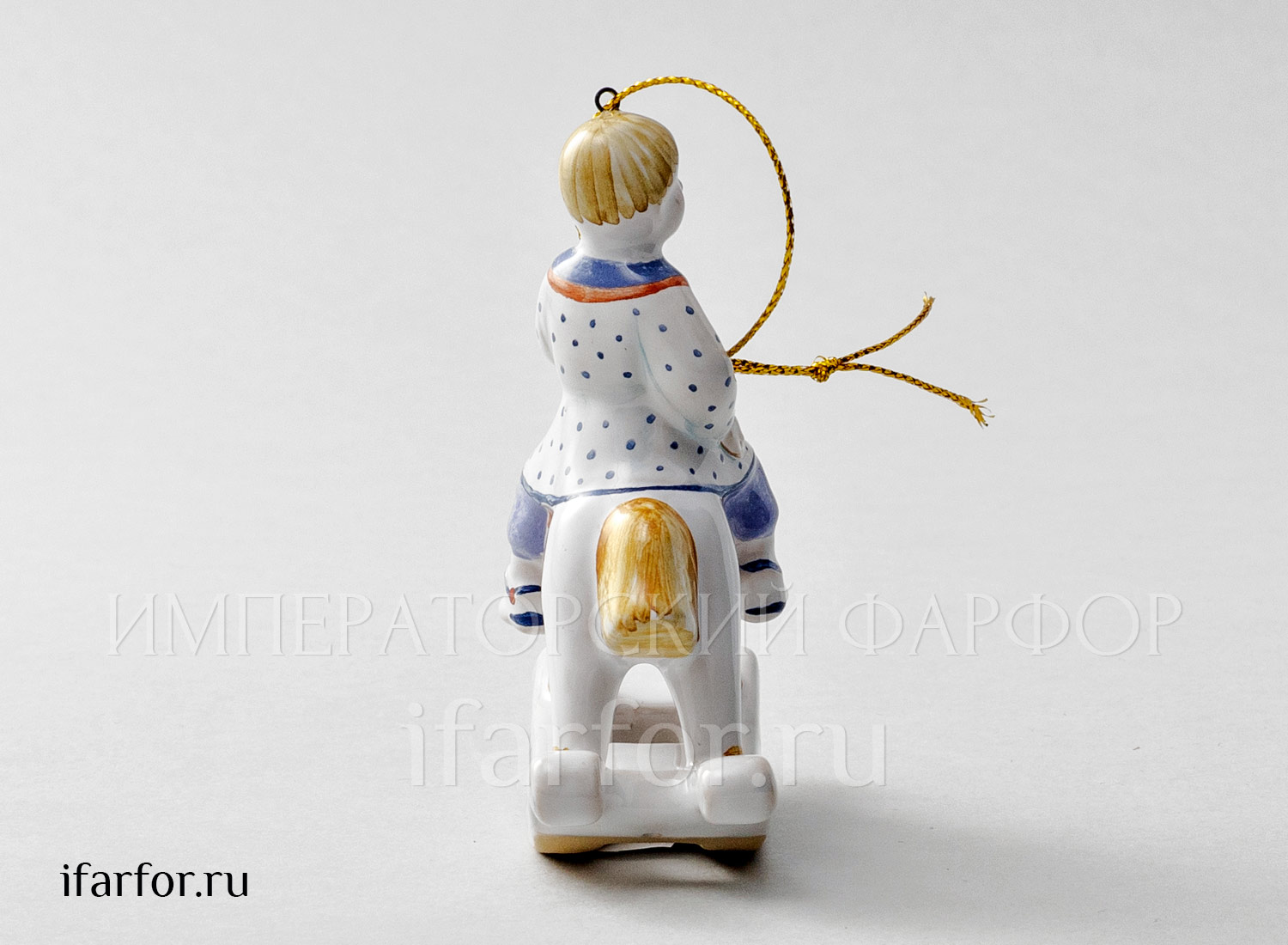 Елочная игрушка «Мальчик на лошадке» Форма: Мальчик на лошадке. Майолика. 85 x 95 мм.