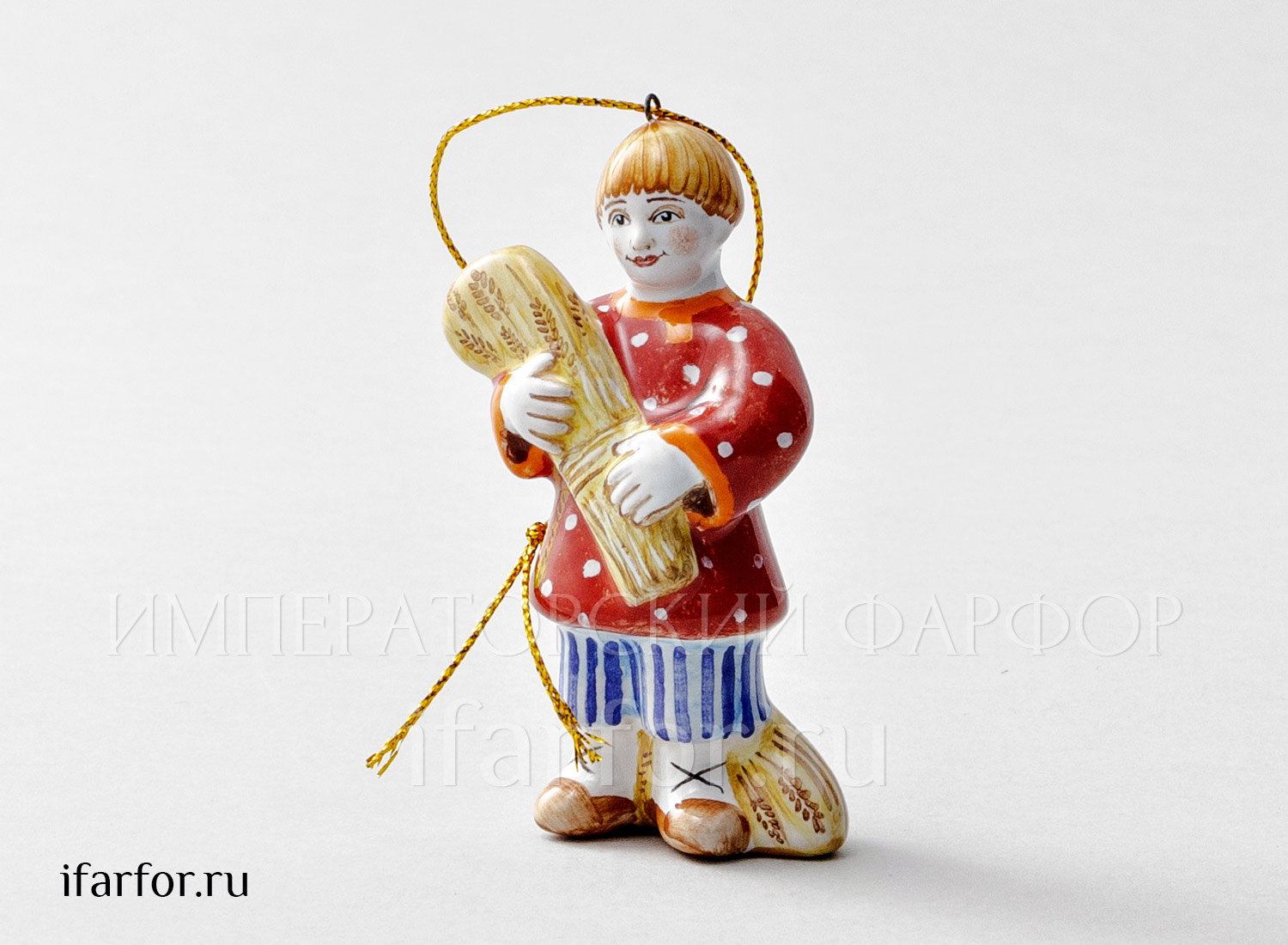 Елочная игрушка «Мальчик со снопом» Форма: Мальчик со снопом. Майолика. 50 x 80 мм.