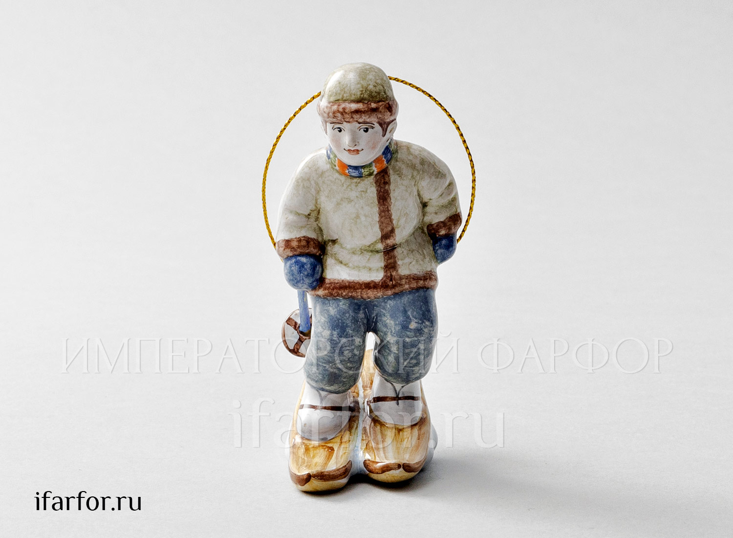 Елочная игрушка «Маленький лыжник» Форма: Маленький лыжник. Майолика. 40 x 100 мм.