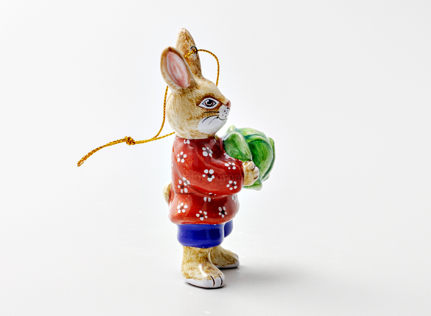 Елочная игрушка «Заяц с капустой» Форма: Заяц с капустой. Майолика. 45 x 45 x 105 мм.