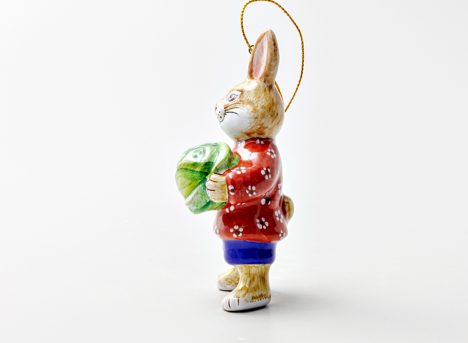 Елочная игрушка «Заяц с капустой» Форма: Заяц с капустой. Майолика. 45 x 45 x 105 мм.