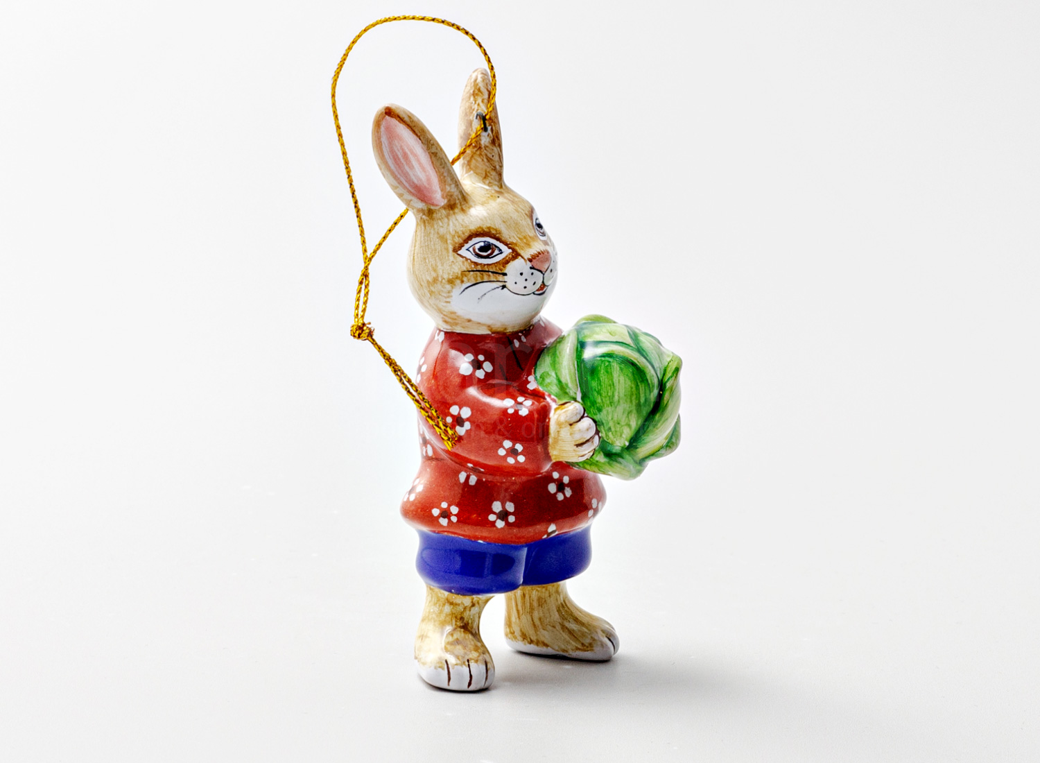 Елочная игрушка «Заяц с капустой» Форма: Заяц с капустой. Майолика. 45 x 45 x 105 мм.