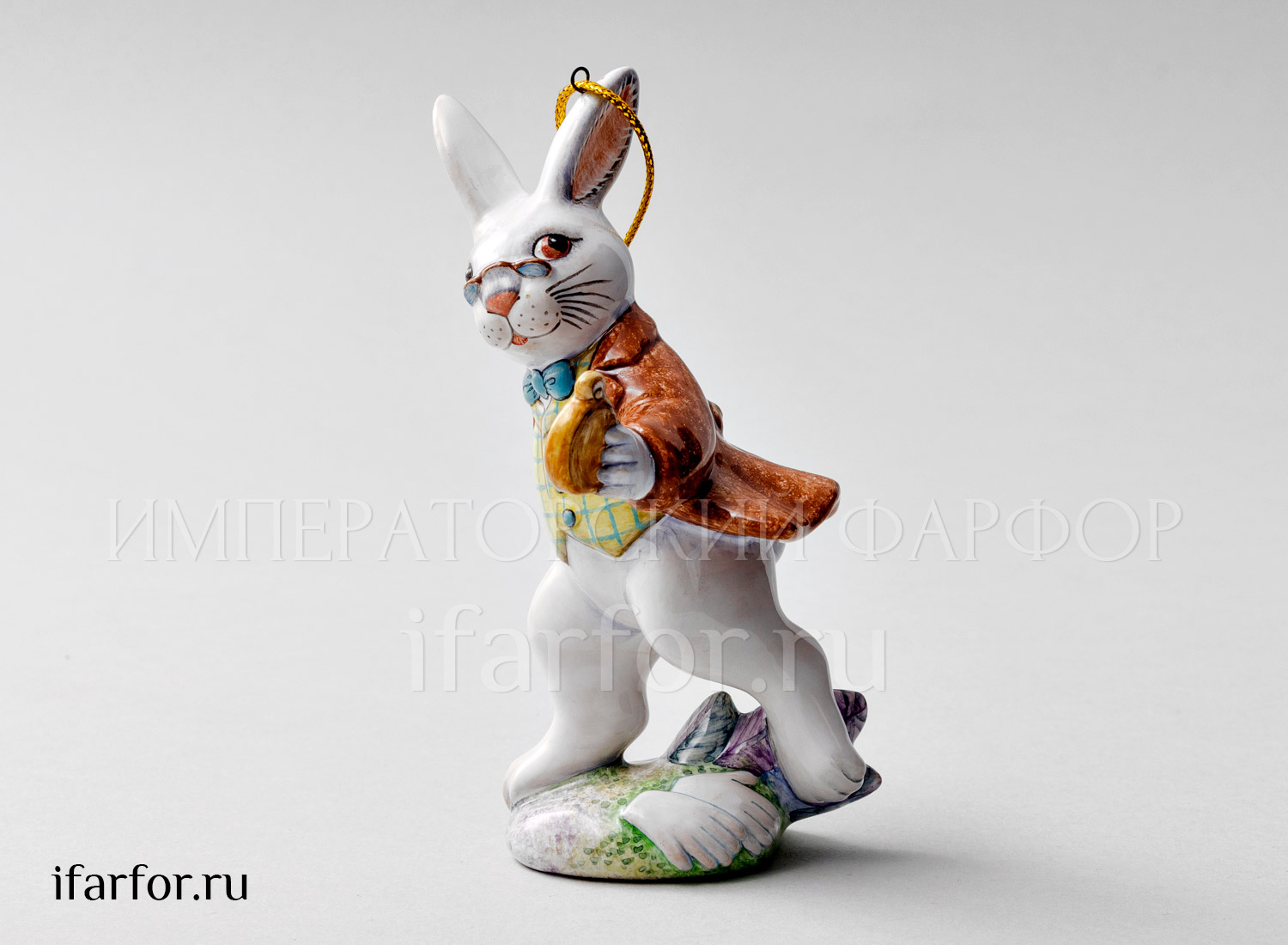 Елочная игрушка «Белый Кролик» Форма: Белый Кролик. Майолика. 70 x 125 мм.