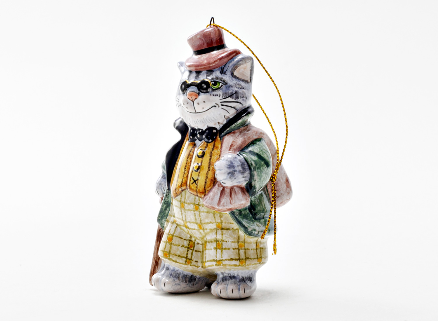 Елочная игрушка «Золотой ключик. Кот Базилио» Майолика. 55 x 105 мм.