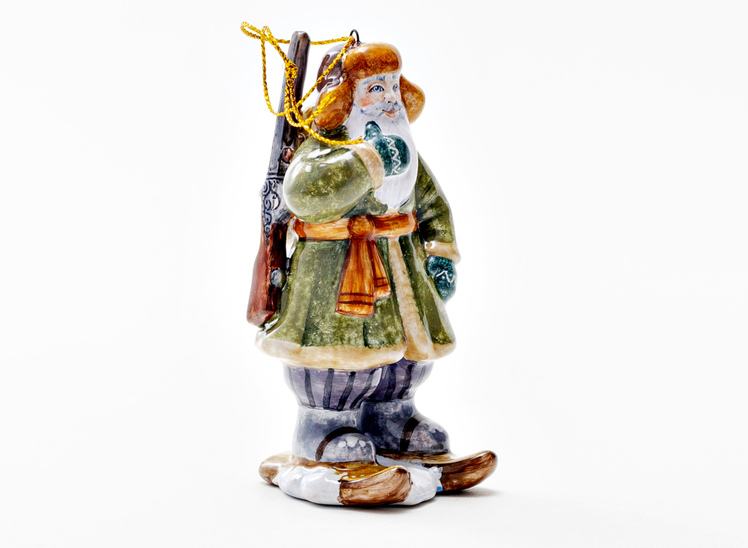 Елочная игрушка «Серебряное копытце. Дед Кокованя» Майолика. 55 x 105 мм.