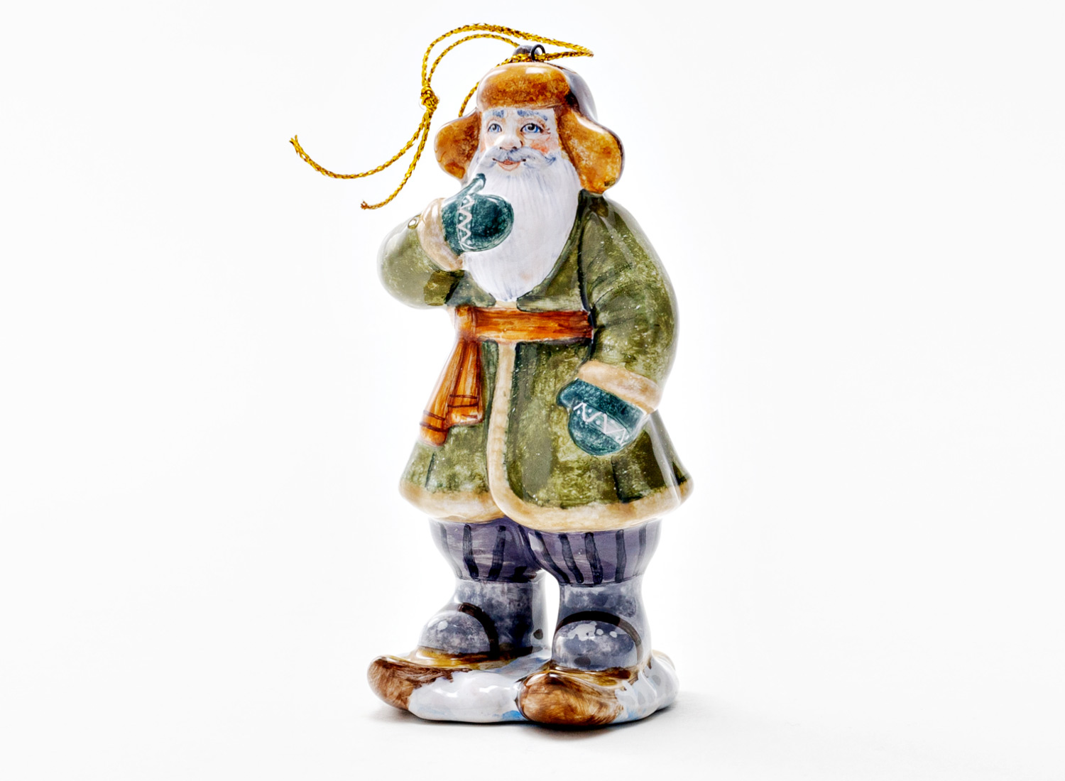 Елочная игрушка «Серебряное копытце. Дед Кокованя» Майолика. 55 x 105 мм.