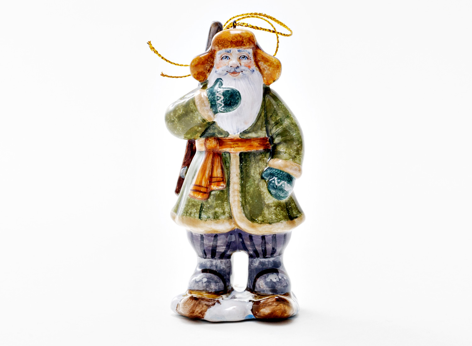 Елочная игрушка «Серебряное копытце. Дед Кокованя» Майолика. 55 x 105 мм.