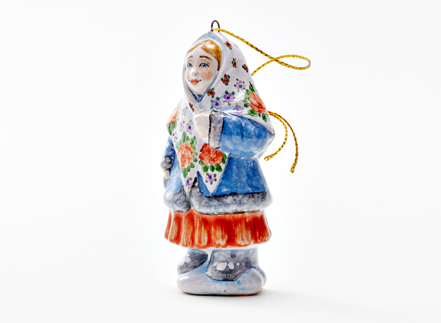 Елочная игрушка «Серебряное копытце. Девочка Даренка» Майолика. 40 x 85 мм.