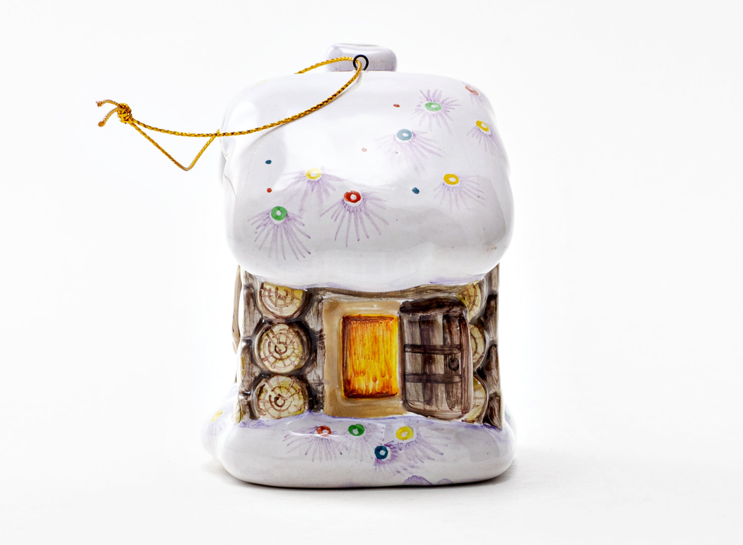 Елочная игрушка «Серебряное копытце. Избушка (зимний балаган)» Майолика. 90 x 90 мм.