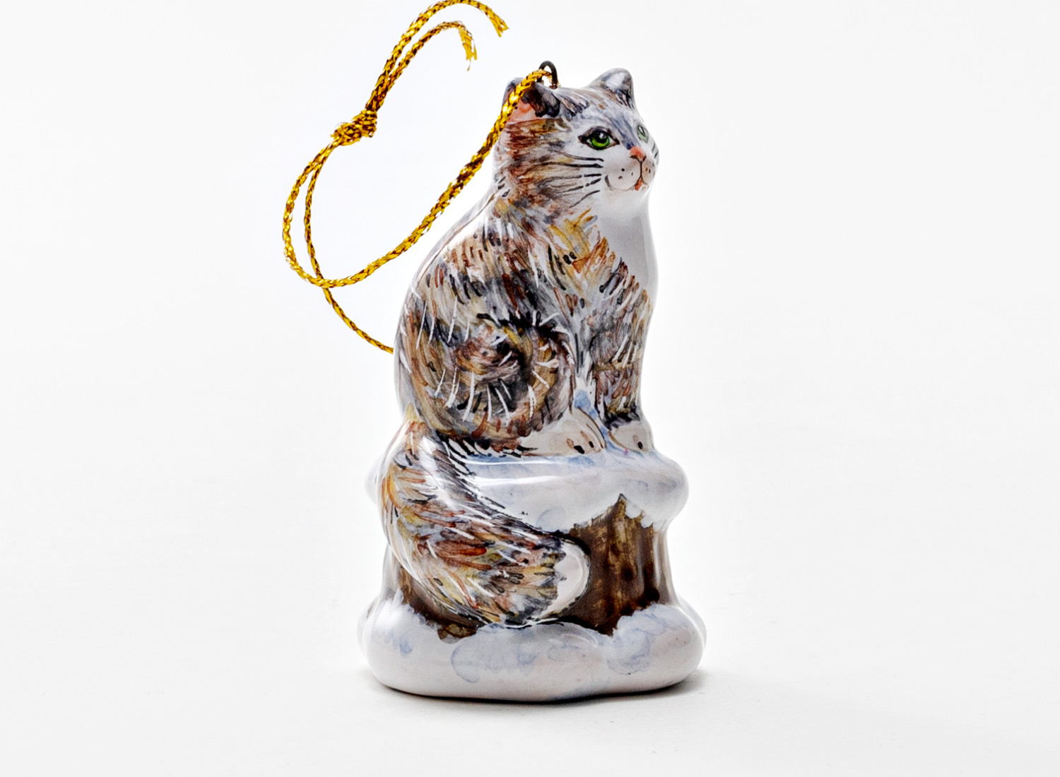 Елочная игрушка «Серебряное копытце. Кошка Муренка» Майолика. 35 x 60 мм.