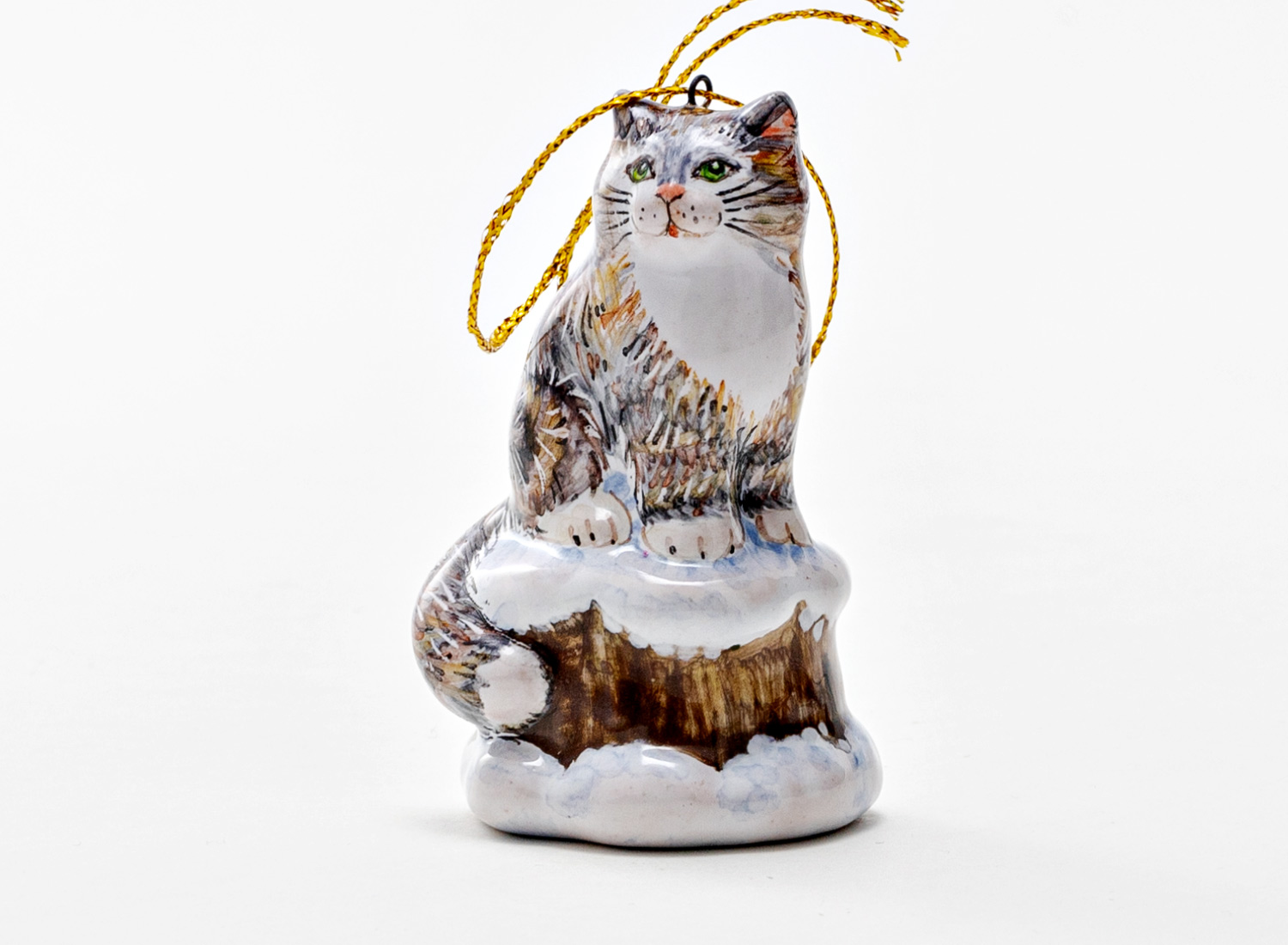 Елочная игрушка «Серебряное копытце. Кошка Муренка» Майолика. 35 x 60 мм.