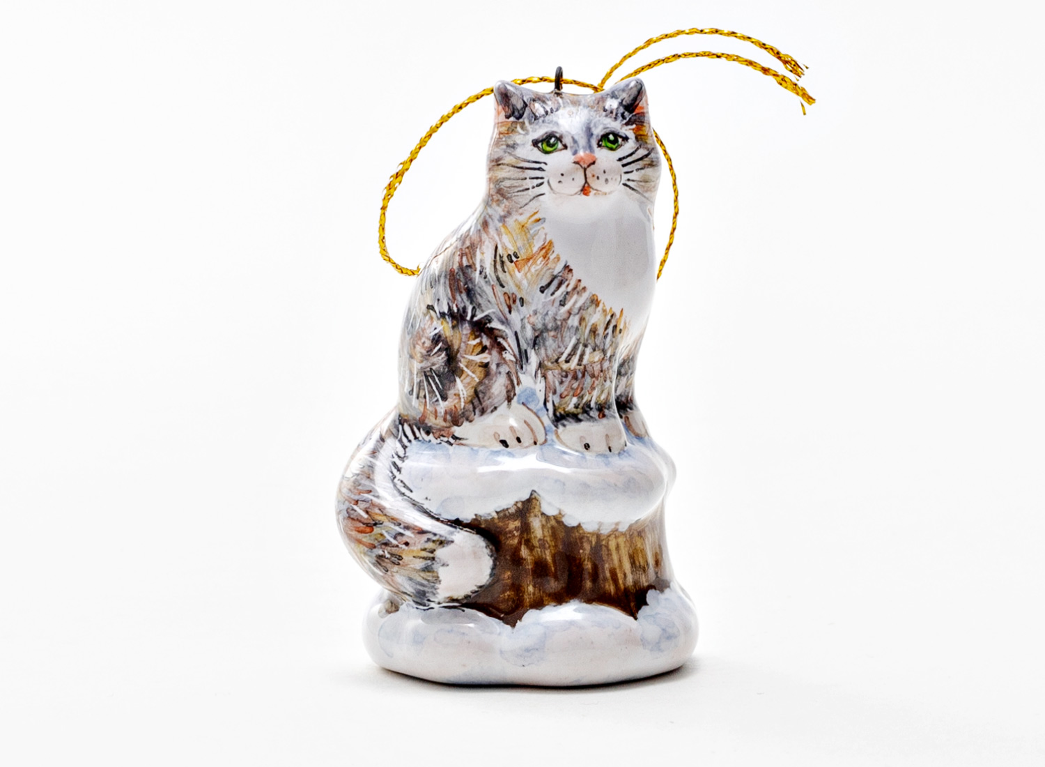 Елочная игрушка «Серебряное копытце. Кошка Муренка» Майолика. 35 x 60 мм.