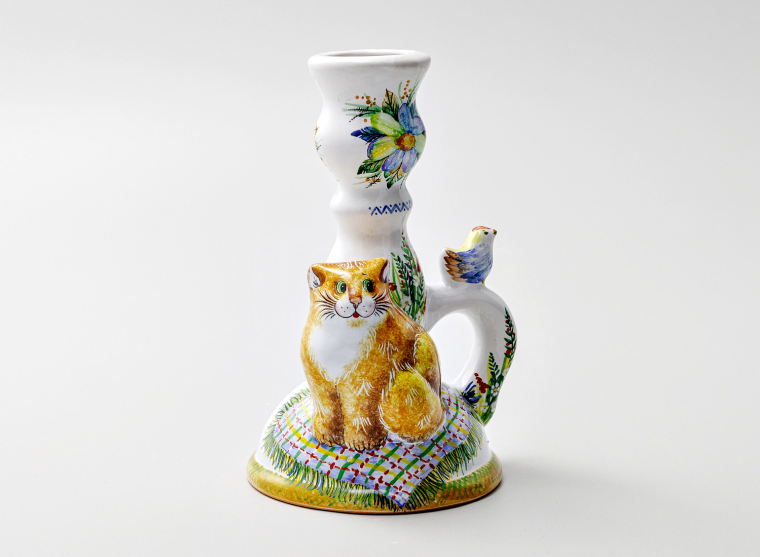 Подсвечник «Подсвечник с котом» Форма: Подсвечник с котом. Майолика. 120 x 176 мм.