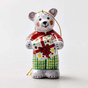 Елочная игрушка Мишка с подарком 50 x 85 мм.