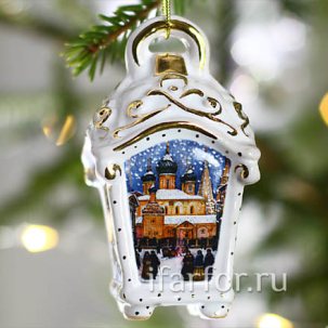 Елочная игрушка Фонарик малый рельефный Гулянья 45 x 85 мм.
