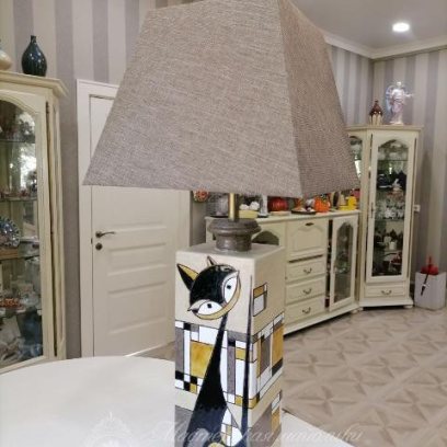 Лампа настольная «настольная Кот» Майолика