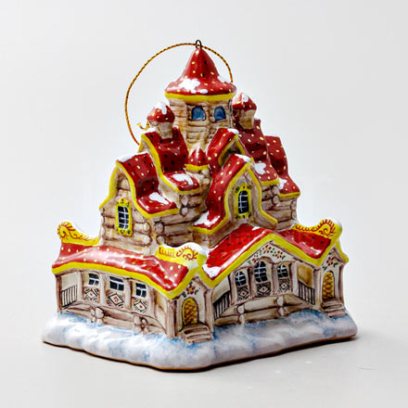 Елочная игрушка «Домик Деда Мороза» Форма: Домик Деда Мороза. Майолика. 95 x 110 мм.