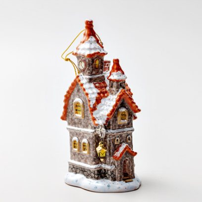 Елочная игрушка «Дом с фонарем» Форма: Дом с фонарем. Майолика. 80 x 170 мм.