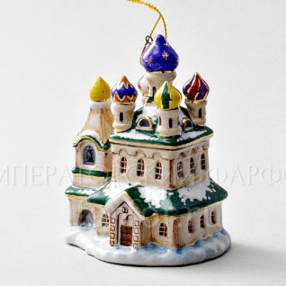 Елочная игрушка «Церквушка» Форма: Церквушка. Майолика. 78 x 100 мм.
