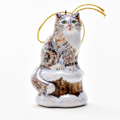 Елочная игрушка «Серебряное копытце. Кошка Муренка» Майолика. 35 x 60 мм.