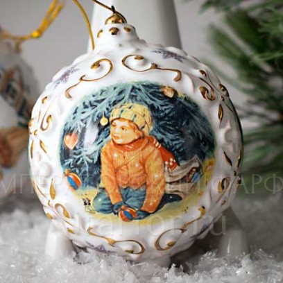 Елочная игрушка «Шар» Форма: Шар. Майолика. 75 x 100 мм.