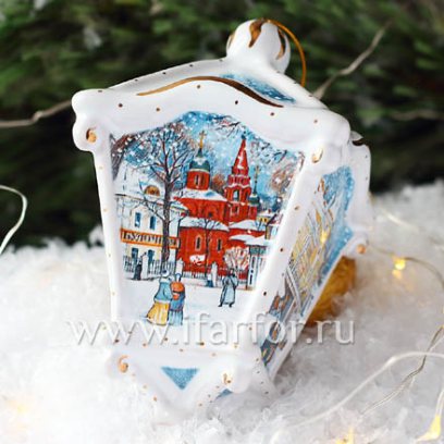 Елочная игрушка «Фонарик» Форма: Фонарик. Майолика. 80 x 130 мм.