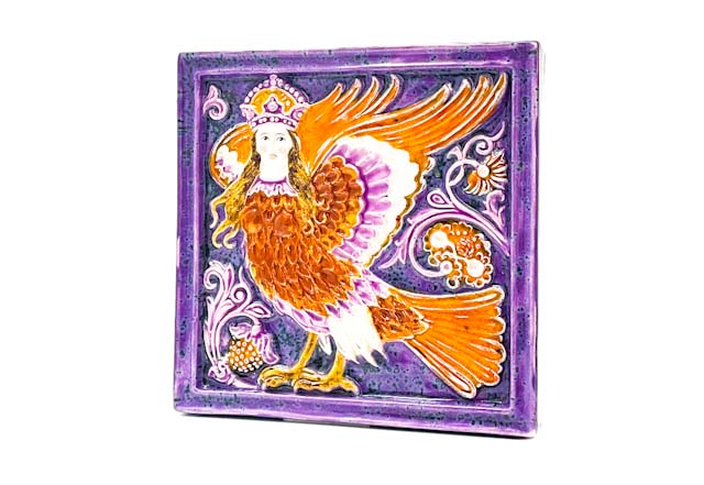 Изразец «Сирин 2 сиреневый» Майолика. 200 x 200 мм.