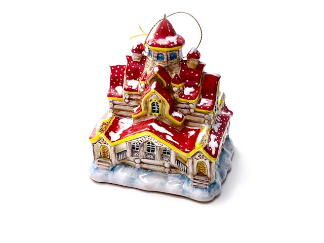 Елочная игрушка «Домик Деда Мороза» Форма: Домик Деда Мороза. Майолика. 95 x 110 мм.